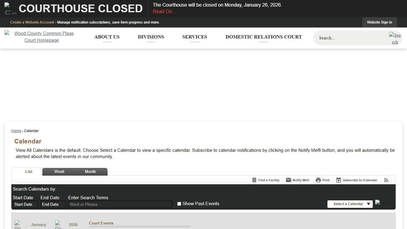 Calendar • Wood County Court of Common Pleas, OH • CivicEnga